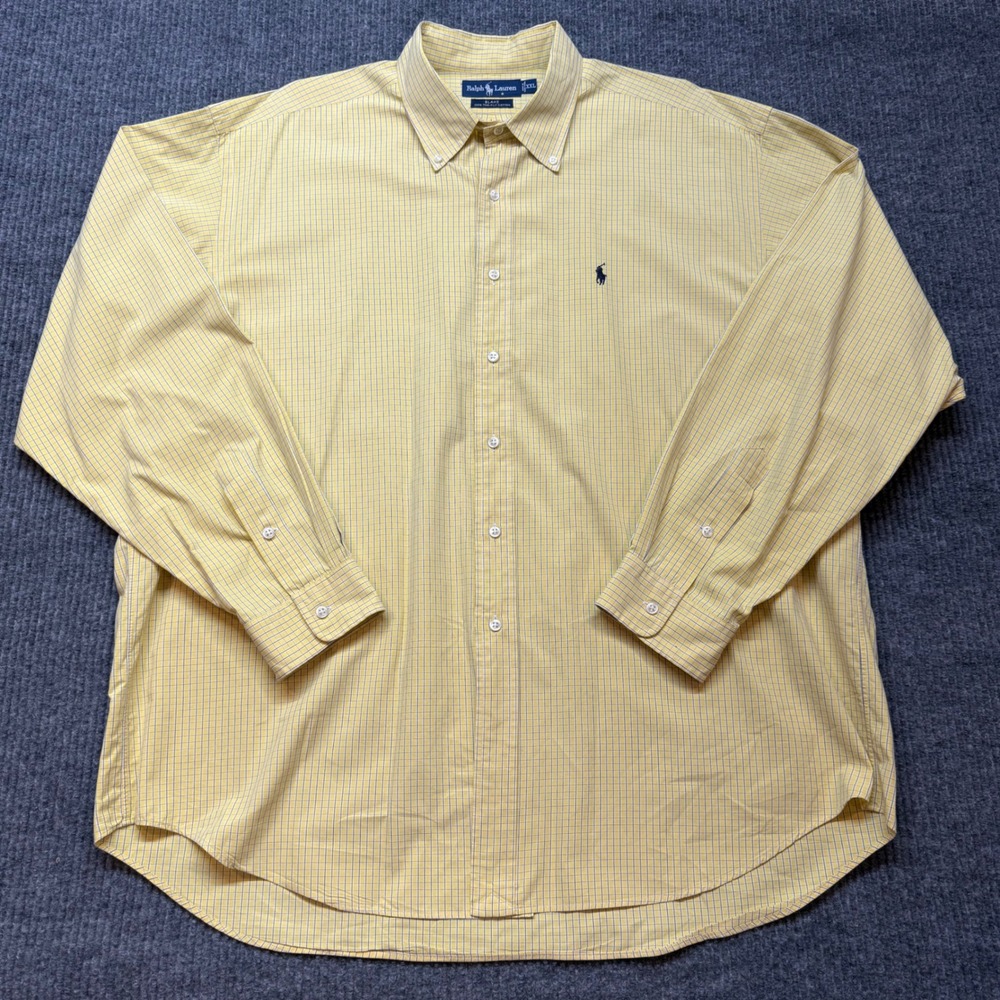 Vintage 90s Ralph Lauren Blake Shirt XXL Yellow Plaid Oversized Button Down